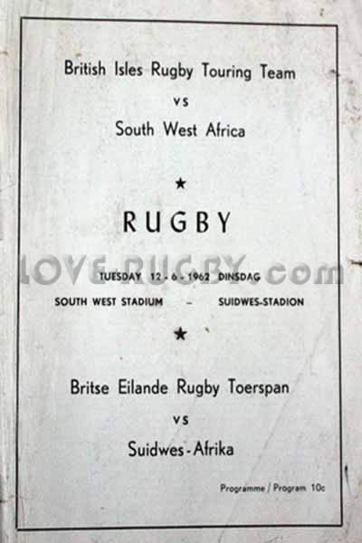 1962 South West Africa v British Isles  Rugby Programme